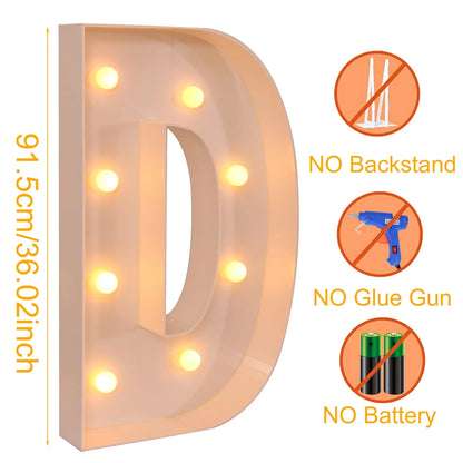 Giant Marquee Letter Frame Box, 91.5cm LED Light-Style Alphabet Display for DIY Names, Baby Showers, First Birthdays and Wedding Party Decor