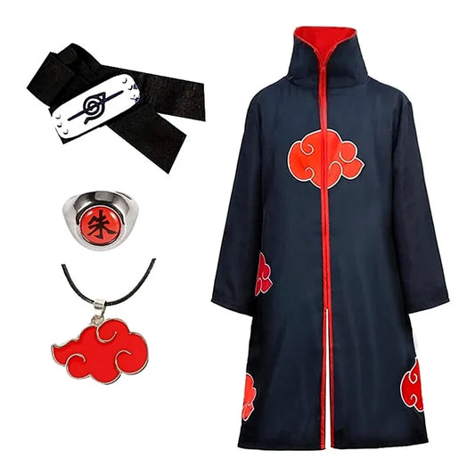 Red Cloud Anime Cosplay Cloak, Black Stand-Collar Zip-Up Costume Robe for Adults and Kids, Halloween Parties and Convention Dress-Up