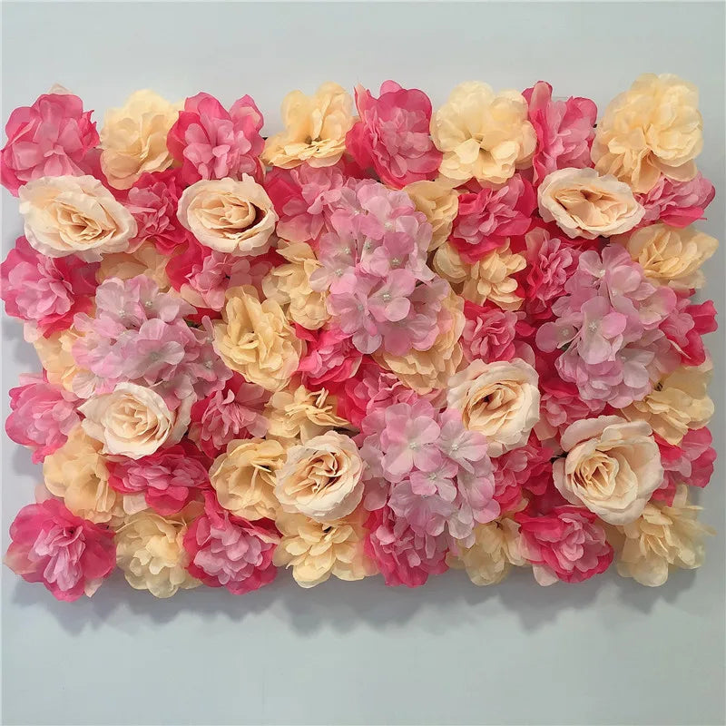 Artificial Flower Wall Panels with Fabric Roses, 40 x 60 cm Reusable Floral Backdrop for Baby Showers, Weddings, Birthdays & Home Decor