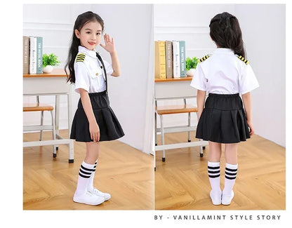 Kids Pilot Costume for Boys and Girls, Airline Captain Uniform-Style Outfit with Short Sleeve Shirt Styling for Career Day and Halloween