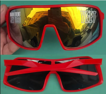YEET Graphic Sunglasses with Jey Uso Main Event Lettering, Colorful Shield-Style Fan Shades in Children's and Adult Options for Party Outfits