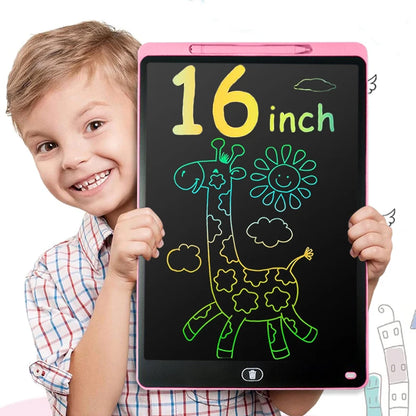 16-Inch Color LCD Drawing Board, Reusable Kids Writing Tablet with Erase Lock Switch and POM Stylus for Doodles, Letters and Number Practice