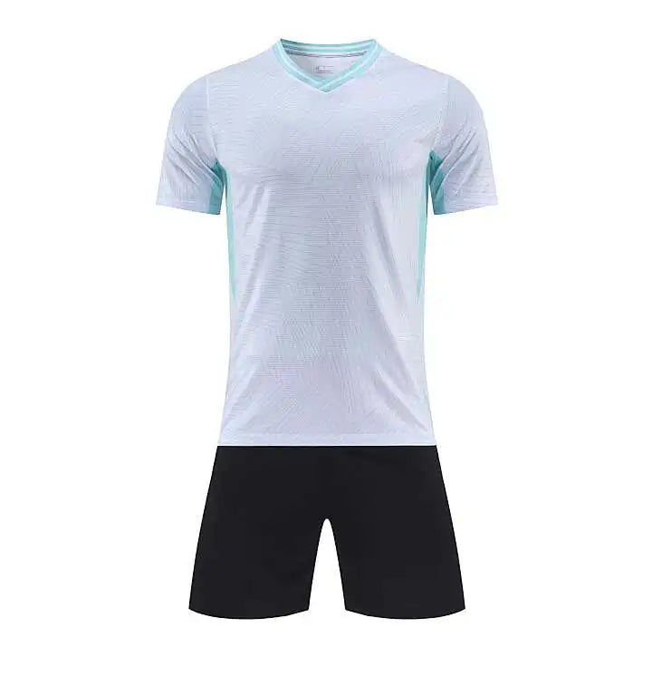 Kids Soccer Training Outfit with Short Sleeve V-Neck Jersey and Shorts, Contrast Trim Sports Clothing Set for Boys and Girls, Youth and Adult Sizes