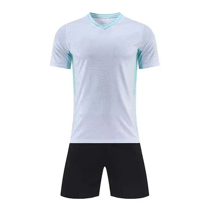 Kids Soccer Training Outfit with Short Sleeve V-Neck Jersey and Shorts, Contrast Trim Sports Clothing Set for Boys and Girls, Youth and Adult Sizes