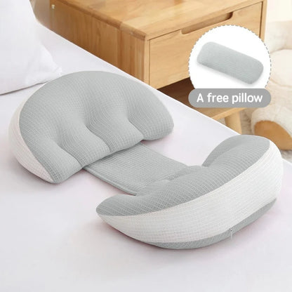 Maternity Body Pillow with Auxiliary Support Pillow | Cotton Pregnancy Sleep Cushion for Expecting Moms in Pink or Grey, Waist Support at Bedtime