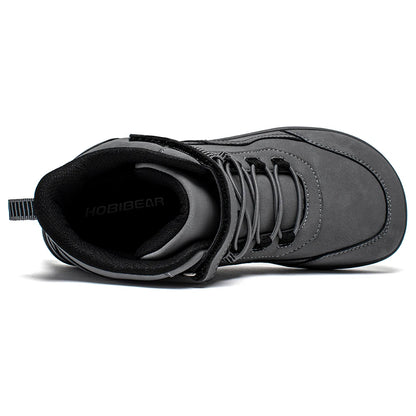Kids Barefoot Boots with Wide Toe Box, Zero-Drop Sole and Adjustable Hook-and-Loop Strap, HOBIBEAR Artificial Leather Mid-Top Outdoor Shoes