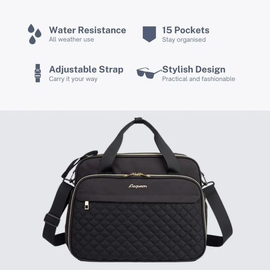 Crossbody Diaper Bag with Wide Double-Zip Opening, Quilted Front Pocket and Adjustable Shoulder Strap for Baby Essentials and Family Outings
