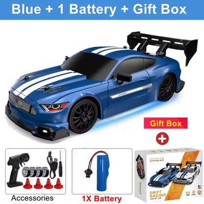 RC Drift Racing Car with 4WD, 2.4GHz Proportional Remote Control, LED Lights and Replaceable Racing and Drift Tires for Kids and Adults