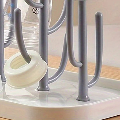 Cactus Baby Bottle Drying Rack with Branch Holders and Water Catch Tray, Portable PP Countertop Organizer for Bottles, Nipples and Pacifiers