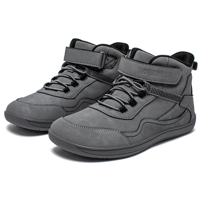 Kids Barefoot Boots with Wide Toe Box, Zero-Drop Sole and Adjustable Hook-and-Loop Strap, HOBIBEAR Artificial Leather Mid-Top Outdoor Shoes