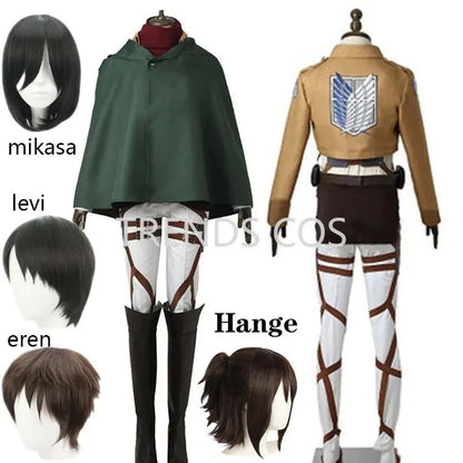 Attack on Titan Cosplay Costume Set with Jacket, Green Cloak, Skirt and Straps, Levi, Mikasa, Eren and Hange Options for Halloween