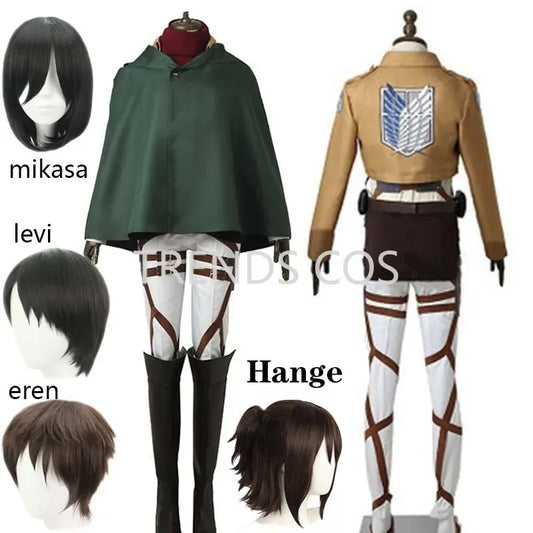 Scout Regiment Inspired Cosplay Costume Set with Jacket, Green Cloak, Skirt and Straps, Character Wig Options for Anime Events and Halloween