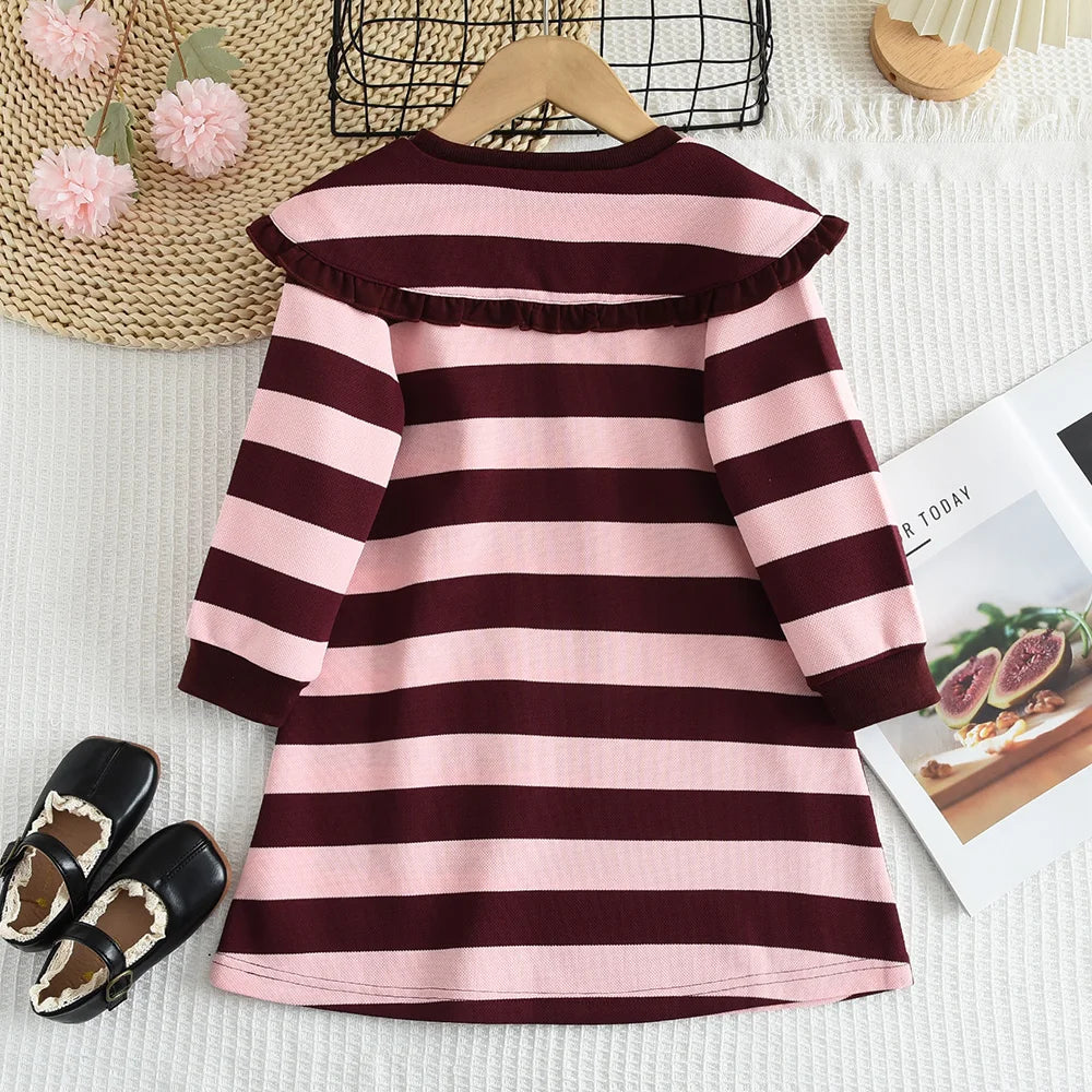 Toddler Girls Floral Dress with Oversized Collar and Long Sleeves, Bear Leader Outfit in Sizes 2T–6T for Spring, Fall and Family Photos
