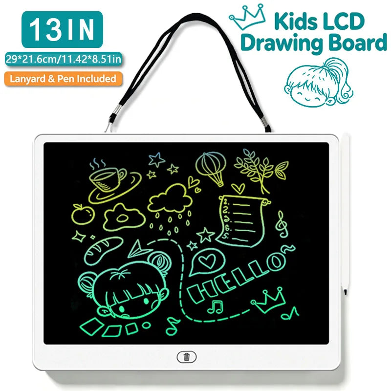 Erasable LCD Writing Board for Kids, 8, 11, 13 or 16 Inch Color Drawing Tablet with Stylus for Doodles, Handwriting and Number Practice