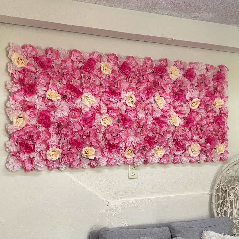 Artificial Flower Wall Panels with Fabric Roses, 40 x 60 cm Reusable Floral Backdrop for Baby Showers, Weddings, Birthdays & Home Decor