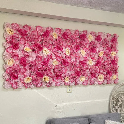 Artificial Flower Wall Panels with Fabric Roses, 40 x 60 cm Reusable Floral Backdrop for Baby Showers, Weddings, Birthdays & Home Decor