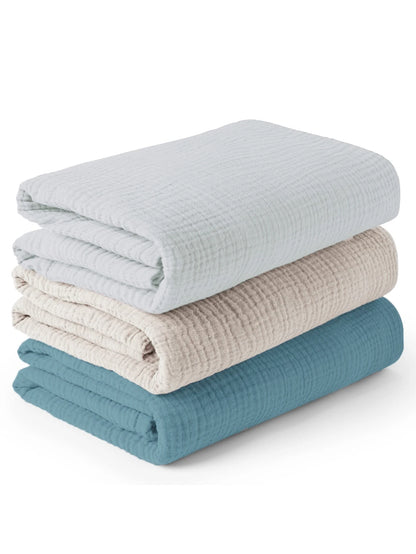 3-Piece Muslin Receiving Blanket Set for Newborn Care, Soft Breathable Baby Wraps with Printed and Solid Design Options in 120 x 100 or 80 x 65 cm