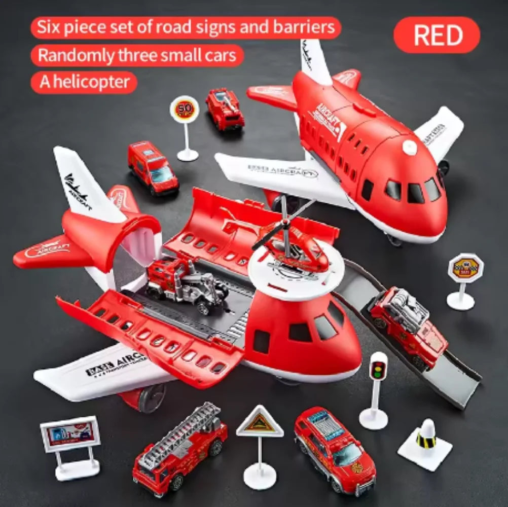 Passenger Airplane Toy with Foldable Storage Design, Wheeled Plane Model for Kids Pretend Airport Play in Red, Blue, Yellow or Green