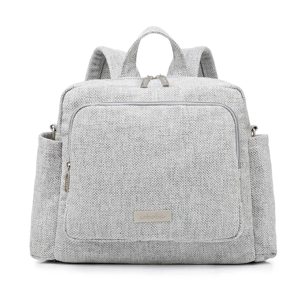 Diaper Bag Backpack with Wide Front Zip Pocket, SOBOBA Baby Essentials Organizer with Side Pockets and Top Handle, 34 x 32 x 12 cm