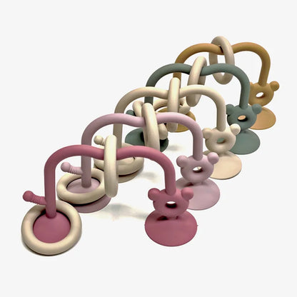 Silicone Suction Bead Toy with Curved Track and Sliding Rings, Colorful Tabletop Activity for Supervised Grasping and Visual Exploration