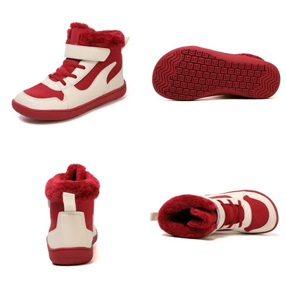 Wide Toe Winter Boots for Kids, Barefoot-Style High-Top Shoes with Cozy Lined Styling and Strap Options for Boys and Girls Cold-Weather Outfits