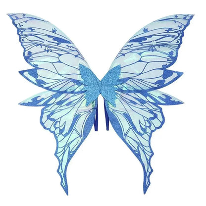 Fairy Wings Costume Set with Organza Butterfly Wings, Elf Ears, Floral Wreath and Star Wand for Halloween, Fantasy Parties and Dress-Up