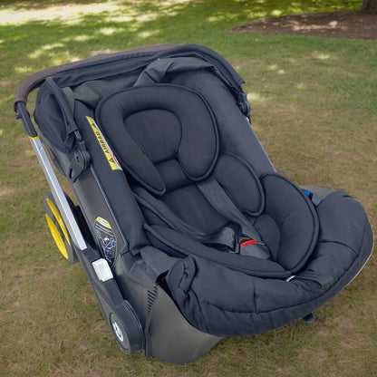 Contoured Baby Stroller Seat Cushion with Padded Head and Body Sections, Polyester-Filled Washable Seat Insert in Black or Gray