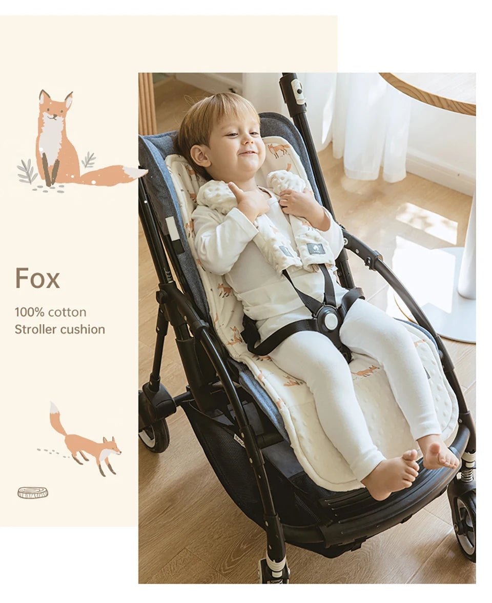 Stroller Liner and Harness Cover Set, Soft Printed Seat Cushion with Matching Strap Pads and Textured Panels in Five Decorative Print Options