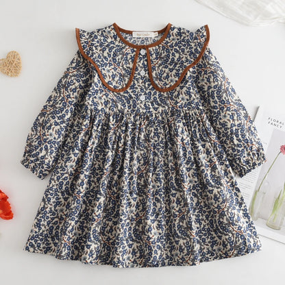 Toddler Girls Floral Dress with Oversized Collar and Long Sleeves, Bear Leader Outfit in Sizes 2T–6T for Spring, Fall and Family Photos