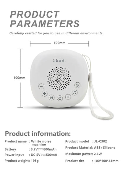 White Noise Machine with Adjustable Night Light, 20 Sounds and 22 Volume Levels, USB-C Rechargeable Timer Sound Device for Nursery and Travel