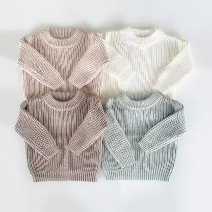 Cotton Crewneck Baby Sweater for Boys and Girls, Long Sleeve Ribbed Knit Pullover for Infants and Kids, Everyday Cool Weather Layering