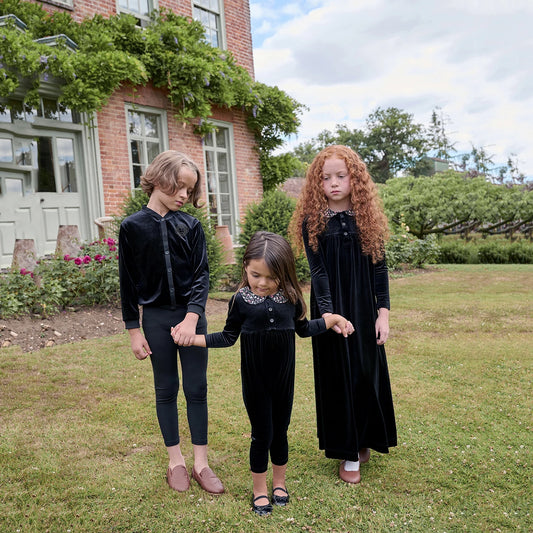Velvet Sibling Matching Outfits for Babies and Kids, Floral Collar Girls Maxi Dress, Boys Clothing Set and Baby Romper Styles for Family Photos