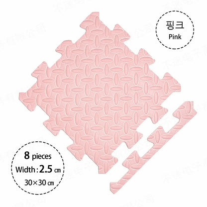 Textured Baby Puzzle Floor Mat, 8 Solid-Color Interlocking 30 x 30 cm Tiles with 2.5 cm Thickness for Supervised Nursery and Playroom Activities