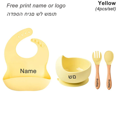 Personalized Baby Feeding Set with Silicone Suction Plate, Bowl, Spoon and Fork, 4-Piece or 6-Piece Tableware Options for Supervised Mealtimes