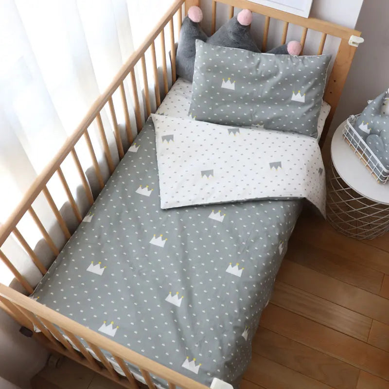 Cotton Toddler Bedding Set, 3-Piece Printed Duvet Cover and Pillowcase with Flat Sheet or Mattress Cover, Kids Room Bed Linens