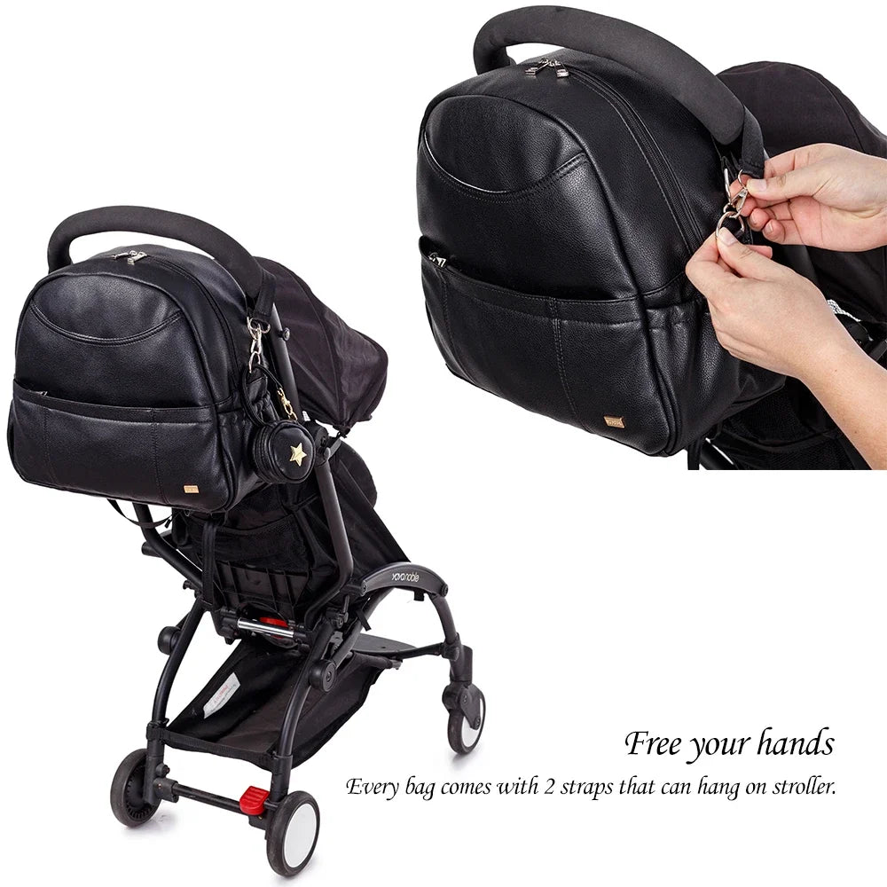 PU Diaper Bag Backpack with Zippered Storage and Front Pockets, 34 x 14 x 32 cm Baby Essentials Organizer for Parents and Everyday Outings