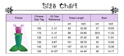 Mermaid Costume Dress for Girls with Purple Bodice, Green Scale-Pattern Skirt and Fishtail Hem for Birthdays, Halloween and Princess Dress-Up