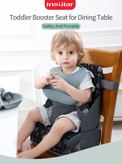 Portable Dining Booster Cushion by INSULAR, Foldable Toddler Chair Seat Pad with Backrest and Buckle Straps for Supervised Home and Away Meals