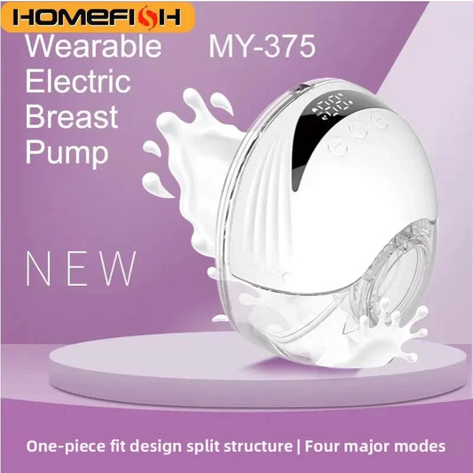 HOMEFISH Wearable Breast Pump MY-375 White 2-Piece Set with 4 Modes, 12 Adjustable Levels, 1200mAh Rechargeable Battery and Type-C Charging