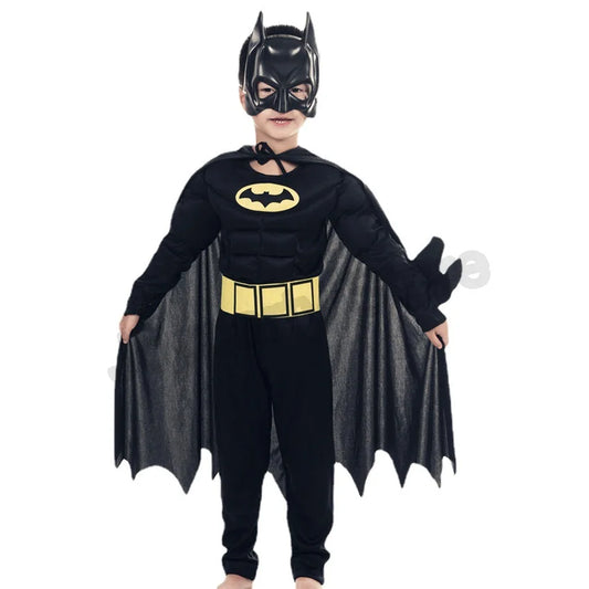 Kids Bat Superhero Costume Jumpsuit with Cape Styling and Optional Mask, Boys Halloween Dress-Up Outfit for Carnival Parties and Pretend Play