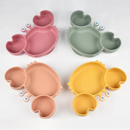 Silicone Suction Feeding Set, 10-Piece Panda Baby Tableware with Divided Plate, Bowl, Pocket Bib, Straw Cup and Two Utensil Pairs in Nine Colors
