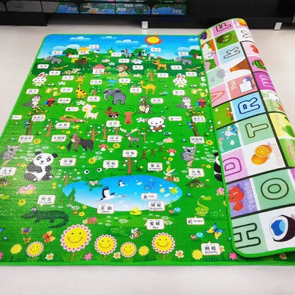 Double-Sided Baby Floor Mat with Animal and Scene Prints, Foldable Foam Crawling Rug in Five Size and Thickness Options for Supervised Play