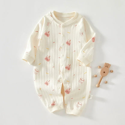 Printed Baby One-Piece Romper with Long Sleeves, Front Opening and Footless Legs, Heart and Animal Style Options for Boys and Girls, Sizes 59-90 cm