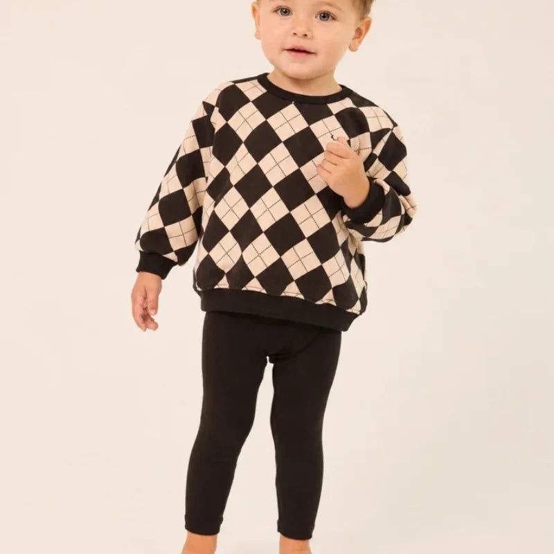 Kids Argyle and Embroidered Outfits with Long-Sleeve Tops, Sweatshirt and Pants Set Options for Toddler and Child Casual Looks, Sizes 18M–12Y