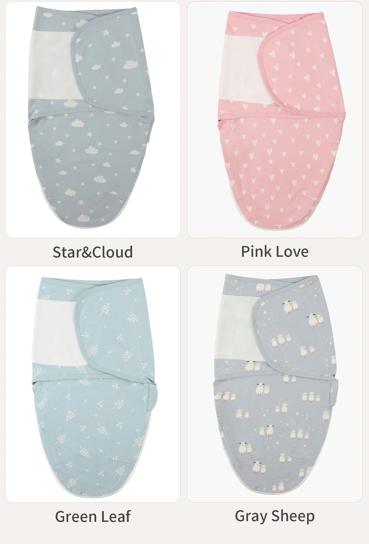 Envelope Baby Swaddle Wrap with Cap, INSULAR Adjustable Cotton Newborn Set in S and M with Animal, Leaf, Rainbow and Star Pattern Options