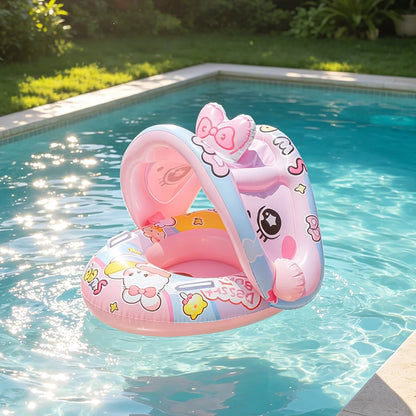 Rabbit-Style Inflatable Pool Float with Canopy and Seated Ring Design, Kids Water-Play Accessory for Closely Supervised Pool Time