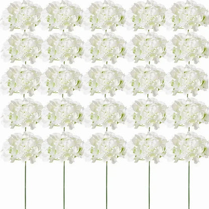 Silk Hydrangea Flower Heads, 25-Piece Artificial Flowers with Flexible Stems for DIY Wedding Centerpieces, Baby Shower and Home Party Decor