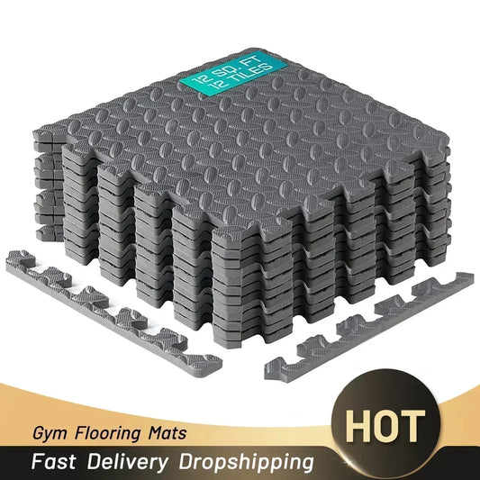 Foam Gym Flooring Tiles with Interlocking Puzzle Edges, Textured EVA 30 cm Floor Mats for Home Workouts and Supervised Playroom Activities