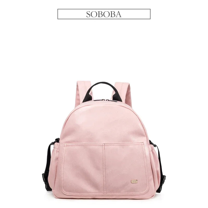 Nappy Changing Backpack by Soboba with Front Slip Pockets, Side Storage and Top Handle, Solid-Color Diaper Bag for Baby Essentials and Parent Outings