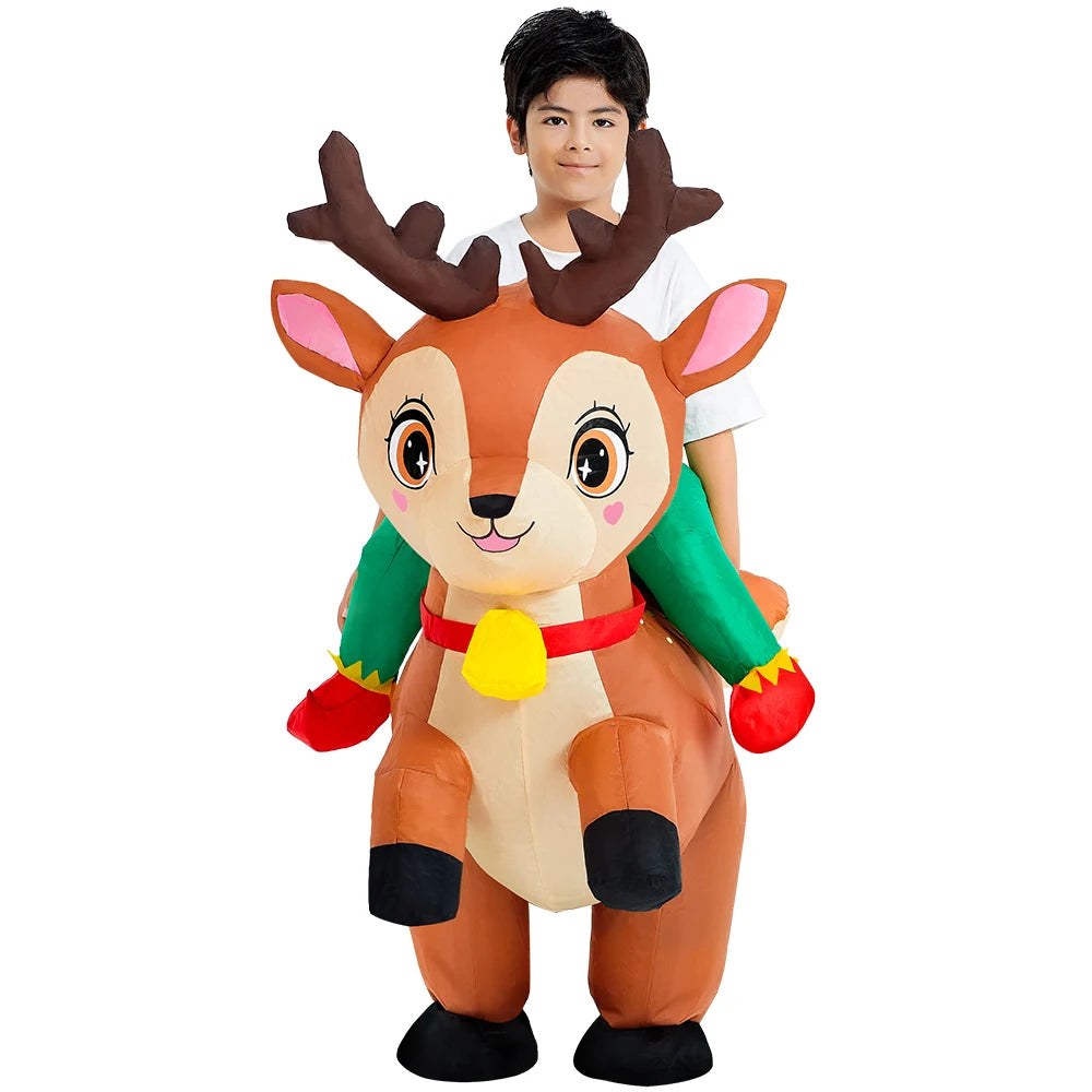 Inflatable Dinosaur Costume for Kids, Ride-On Style Dress-Up Outfit with Fan for Halloween, Birthday Parties and Holiday Cosplay